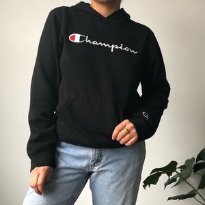CHAMPION BLACK HOODIE SWEATSHIRT